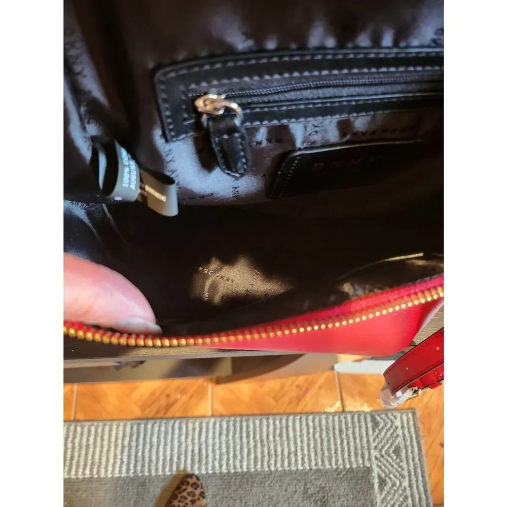 DKNY Red Leather Backpack with Top Handle And Gold Hardware